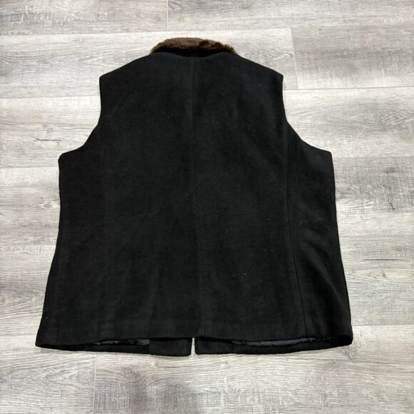 BOB MACKIE Wearable Art Black Embroidered Fleece Vest Faux Fur Collar Size XL - Picture 5 of 7